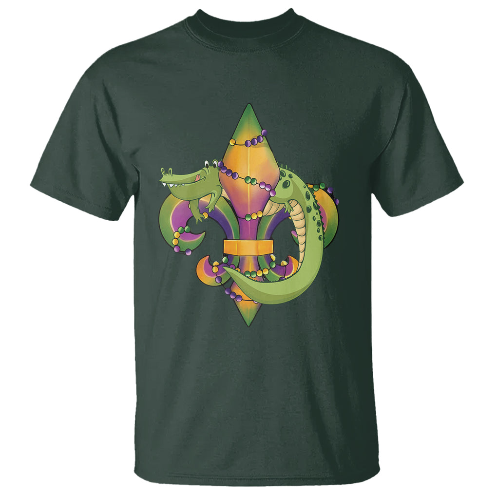 Mardi Gras Alligator Crocodiles Fleur De Lis T Shirt TS09 Dark Forest Green Printyourwear