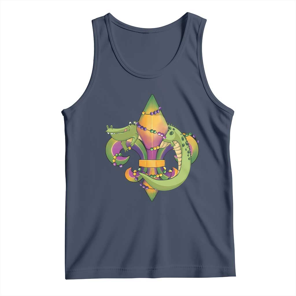 Mardi Gras Alligator Crocodiles Fleur De Lis Tank Top TS09 Navy Print Your Wear