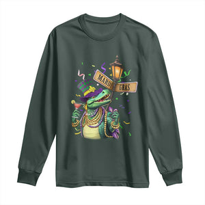 Bead Dinosaur Funny Mardi Grawr Gras Long Sleeve Shirt TS09 Dark Forest Green Print Your Wear