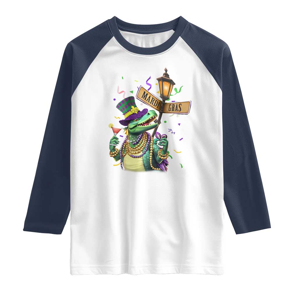 Bead Dinosaur Funny Mardi Grawr Gras Raglan Shirt TS09 White Navy Print Your Wear