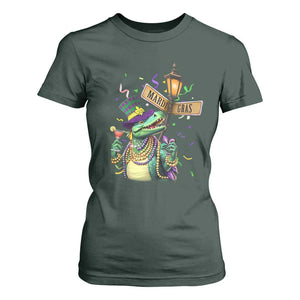 Bead Dinosaur Funny Mardi Grawr Gras T Shirt For Women TS09 Dark Forest Green Print Your Wear