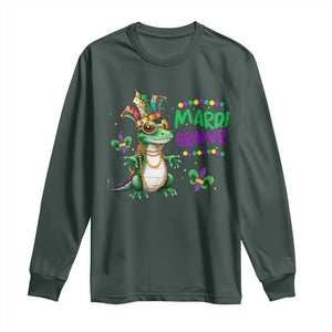 Mardi Grawr Gras Cute Bead Dinosaur Long Sleeve Shirt TS09 Dark Forest Green Print Your Wear