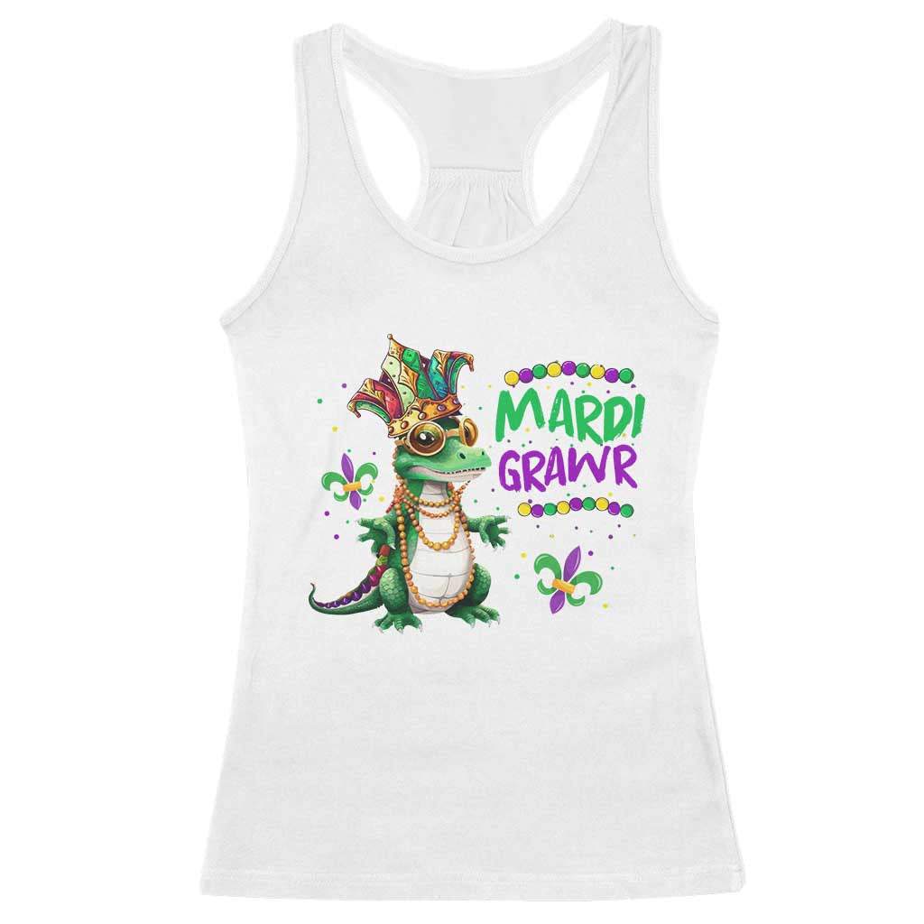 Mardi Grawr Gras Cute Bead Dinosaur Racerback Tank Top TS09 White Print Your Wear