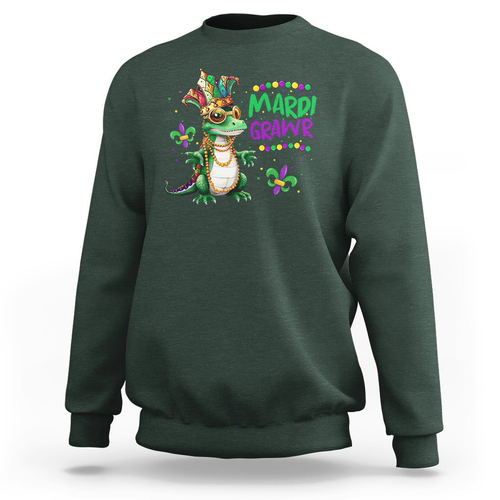 Mardi Grawr Gras Cute Bead Dinosaur Sweatshirt TS09 Dark Forest Green Printyourwear