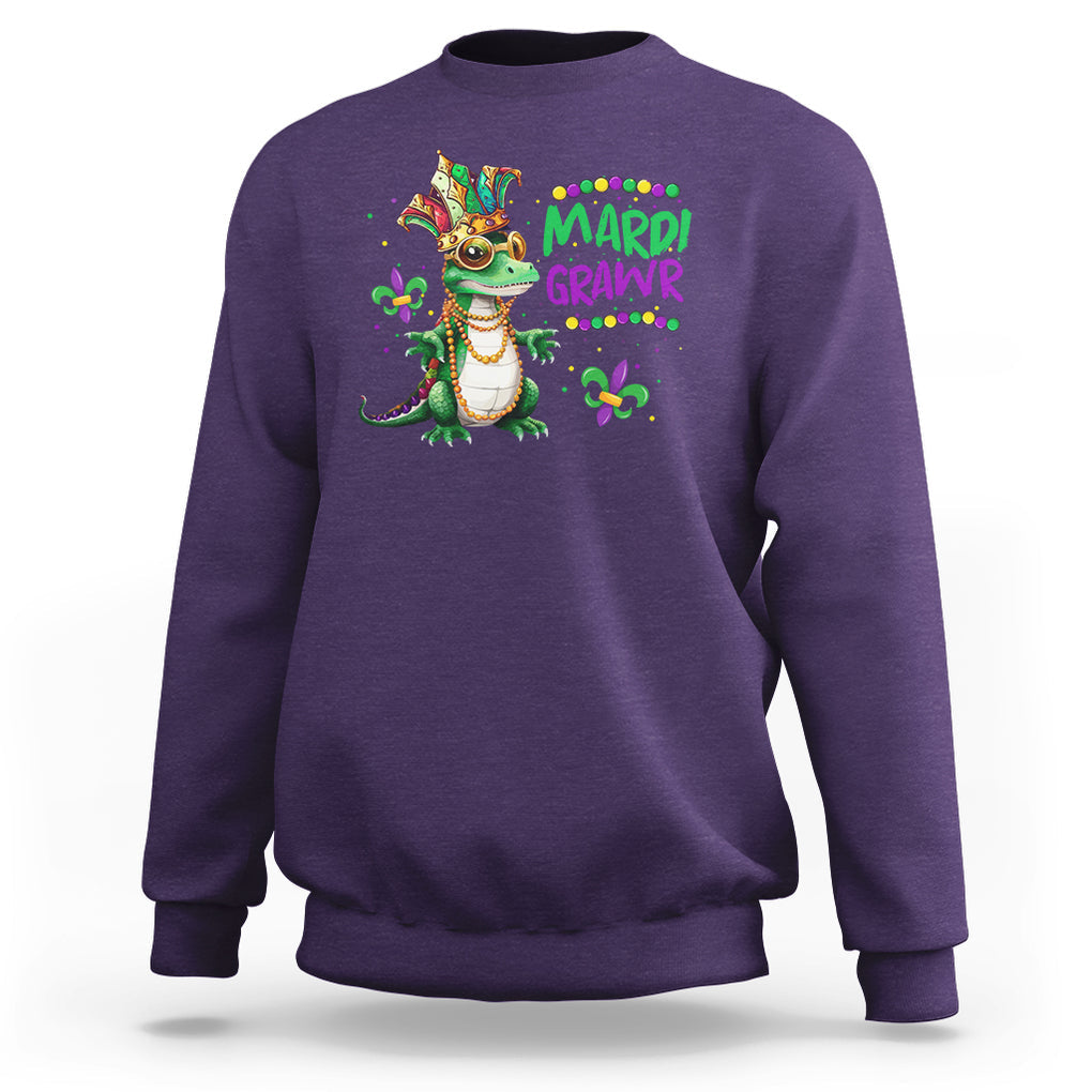 Mardi Grawr Gras Cute Bead Dinosaur Sweatshirt TS09 Purple Printyourwear