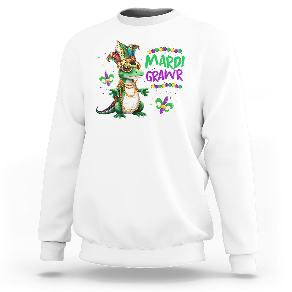 Mardi Grawr Gras Cute Bead Dinosaur Sweatshirt TS09 White Printyourwear