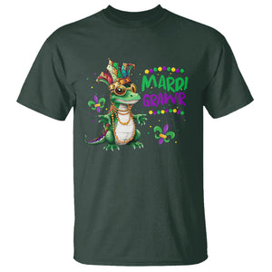 Mardi Grawr Gras Cute Bead Dinosaur T Shirt TS09 Dark Forest Green Printyourwear