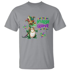 Mardi Grawr Gras Cute Bead Dinosaur T Shirt TS09 Sport Gray Printyourwear