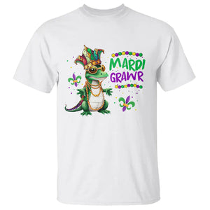 Mardi Grawr Gras Cute Bead Dinosaur T Shirt TS09 White Printyourwear