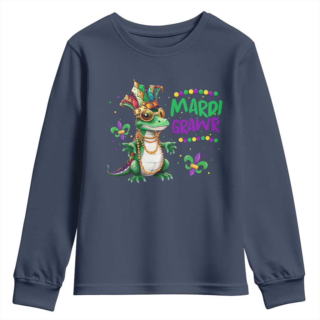 Mardi Grawr Gras Cute Bead Dinosaur Youth Sweatshirt TS09 Navy Print Your Wear