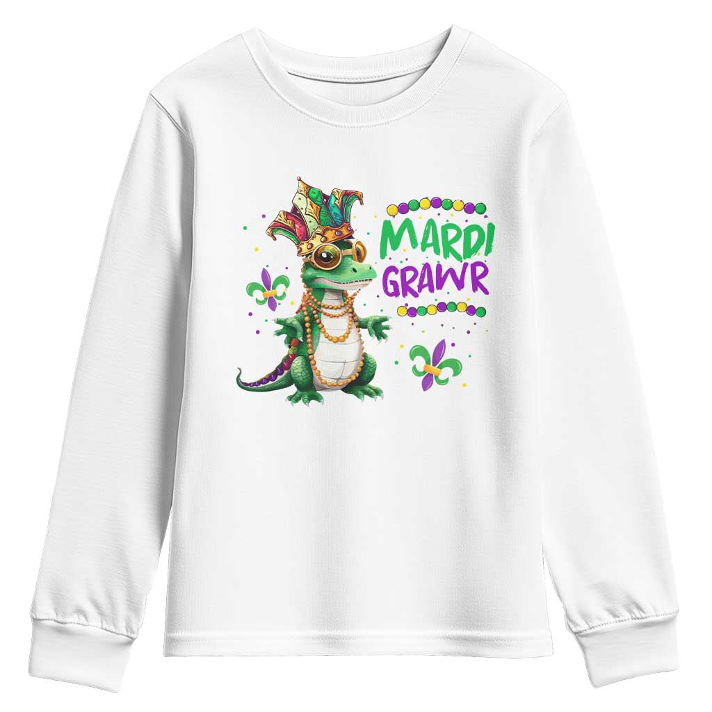 Mardi Grawr Gras Cute Bead Dinosaur Youth Sweatshirt TS09 White Print Your Wear