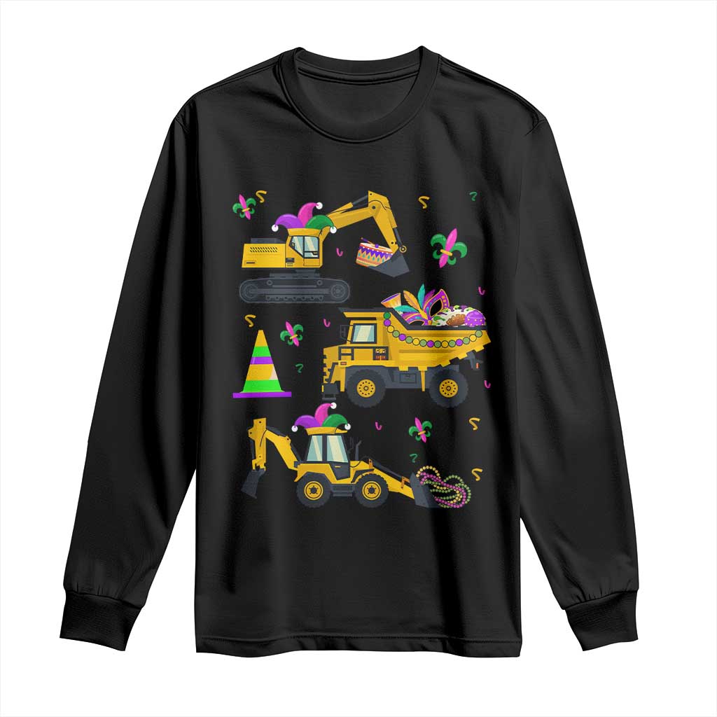 Mardi Gras Long Sleeve Shirt Jester Construction Vehicle Truck Fat Tuesday New Orleans TS09 Black Print Your Wear