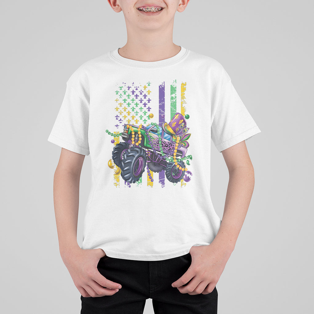 Mardi Gras Monster Truck Beads Flag T Shirt For Kid TS09 White Printyourwear