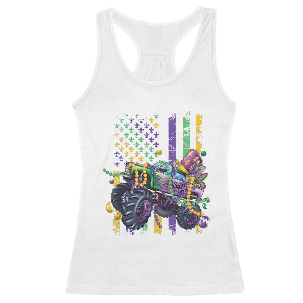 Mardi Gras Monster Truck Beads Flag Racerback Tank Top TS09 White Print Your Wear