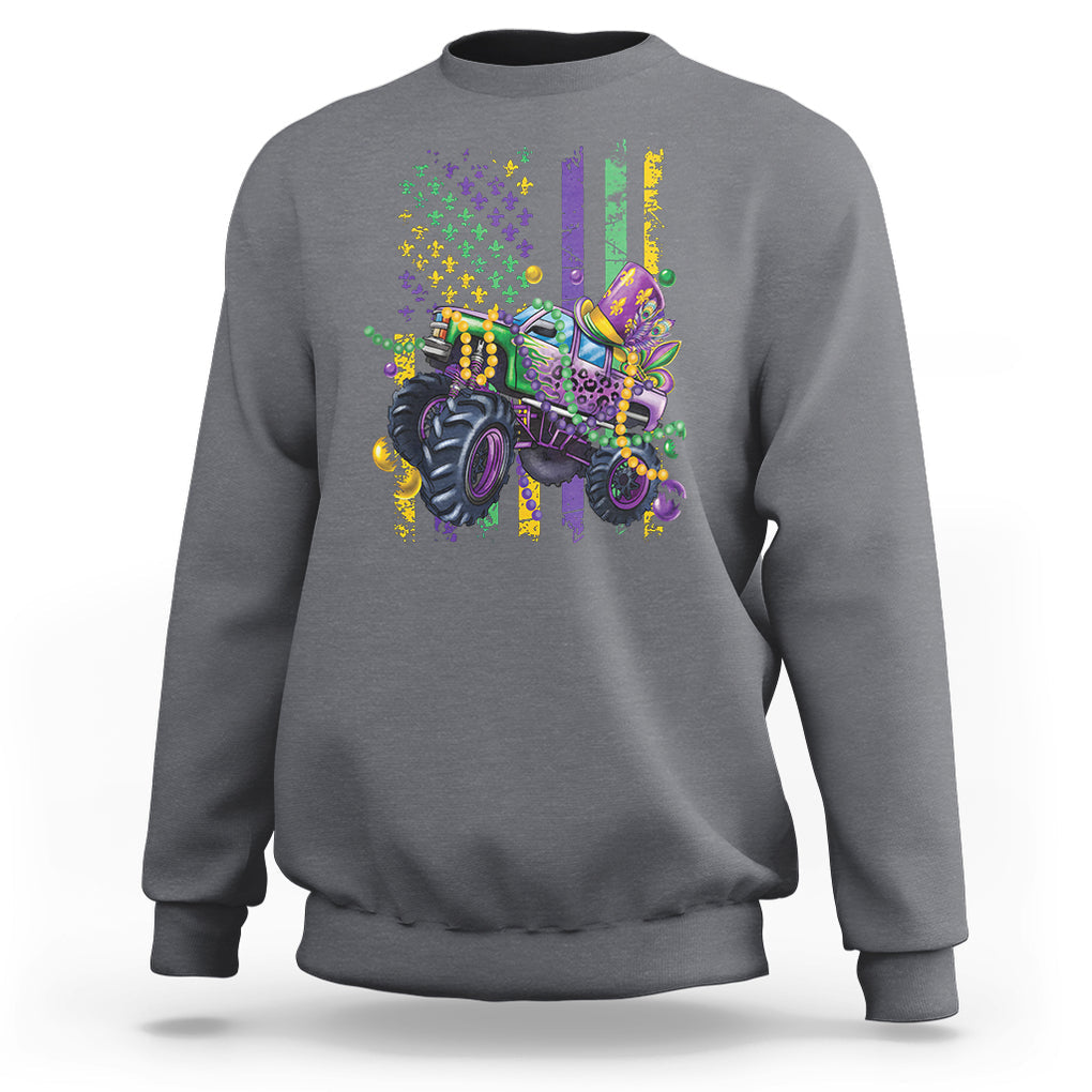 Mardi Gras Monster Truck Beads Flag Sweatshirt TS09 Charcoal Printyourwear