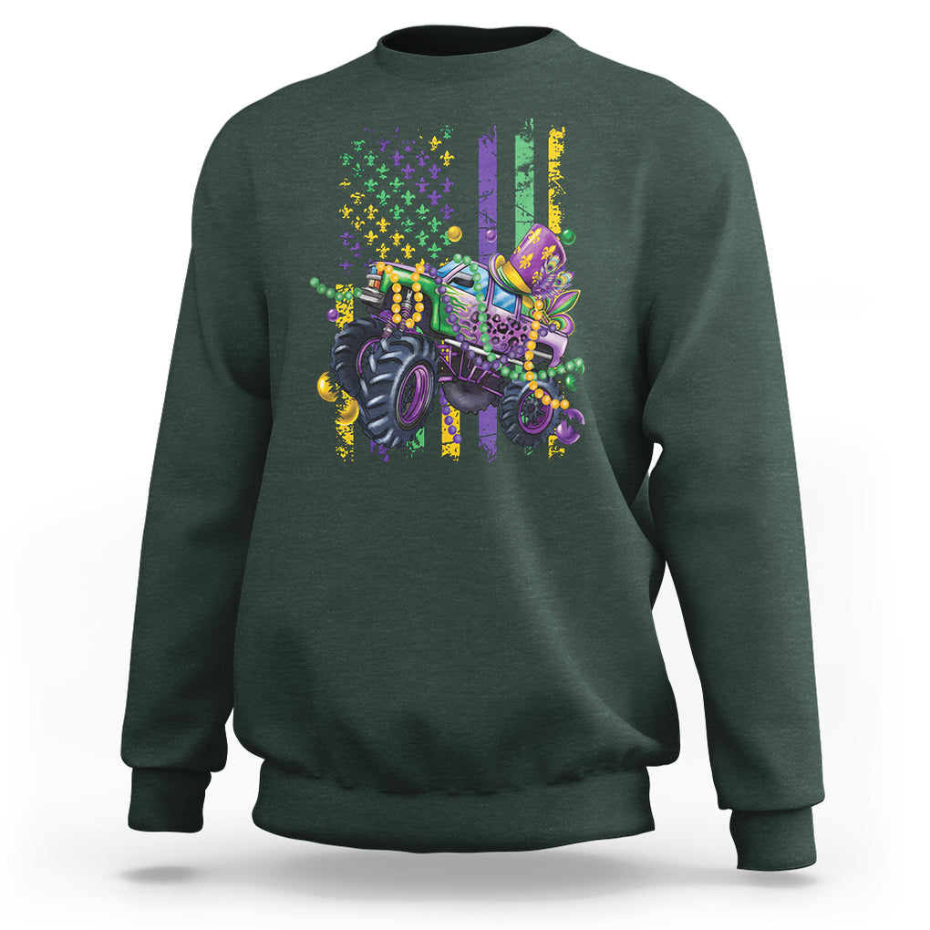 Mardi Gras Monster Truck Beads Flag Sweatshirt TS09 Dark Forest Green Printyourwear