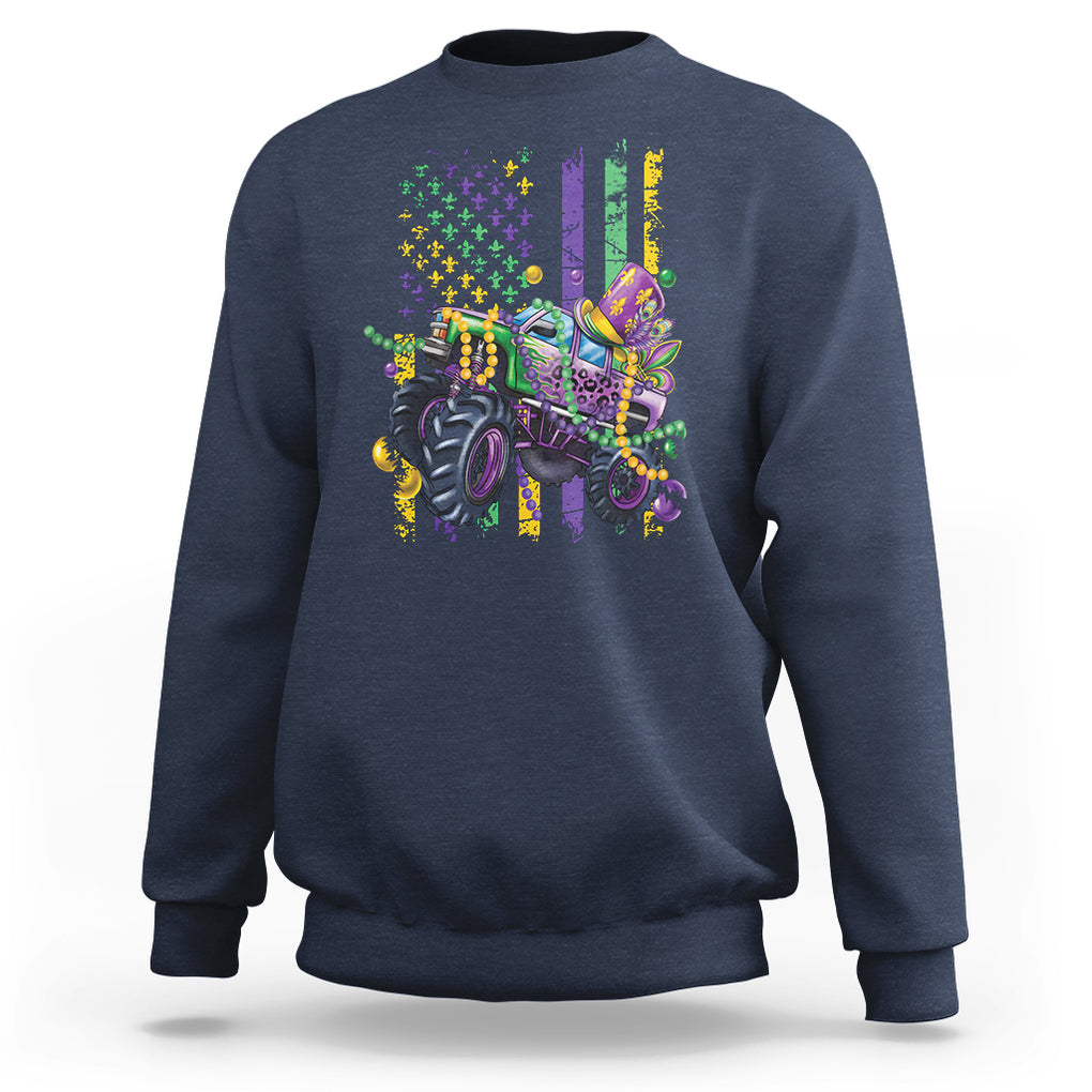 Mardi Gras Monster Truck Beads Flag Sweatshirt TS09 Navy Printyourwear