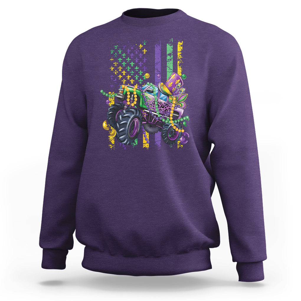 Mardi Gras Monster Truck Beads Flag Sweatshirt TS09 Purple Printyourwear