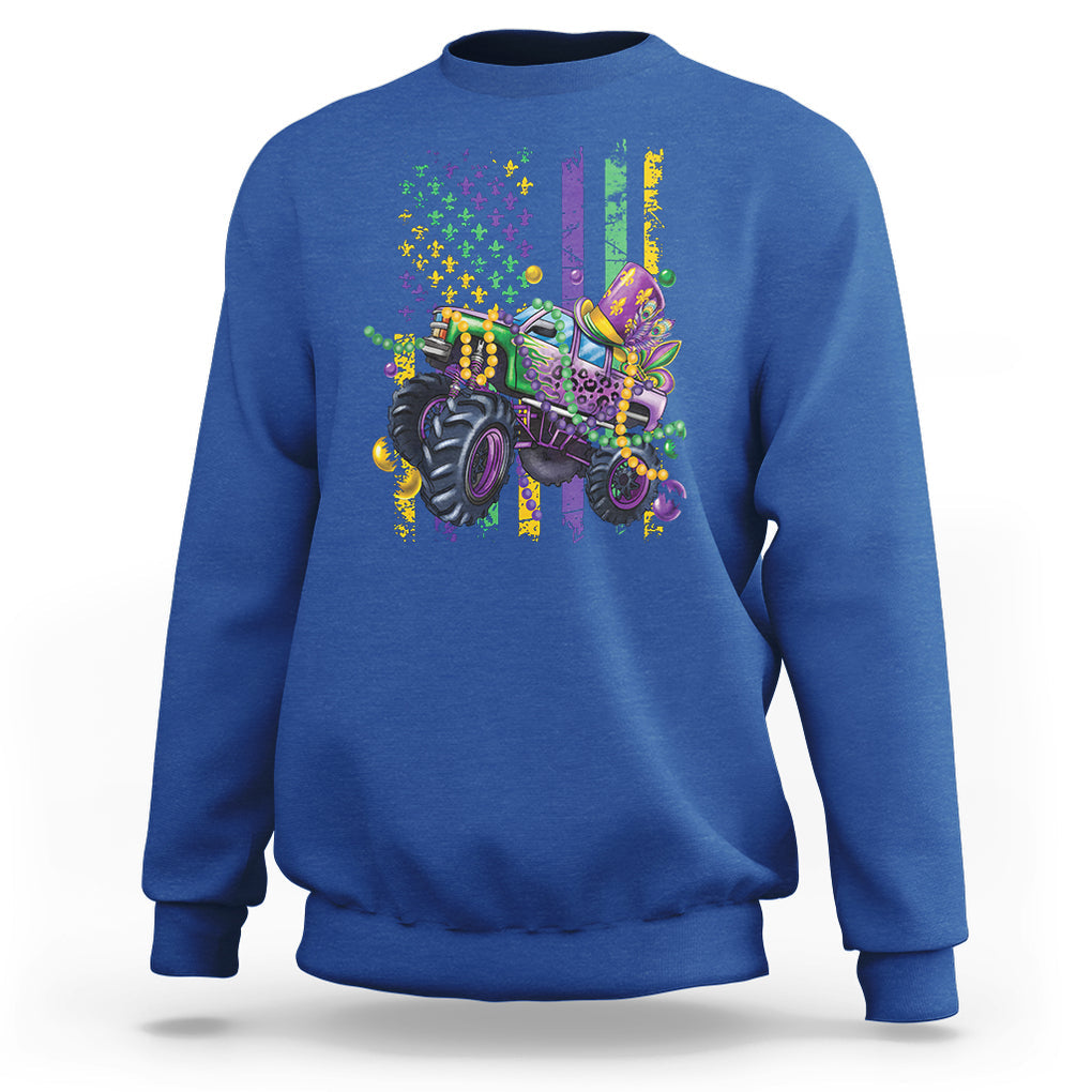 Mardi Gras Monster Truck Beads Flag Sweatshirt TS09 Royal Blue Printyourwear