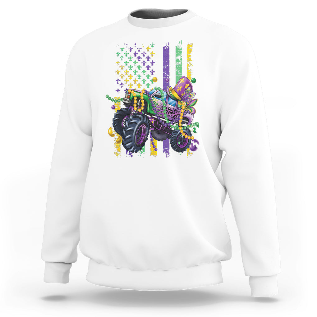 Mardi Gras Monster Truck Beads Flag Sweatshirt TS09 White Printyourwear