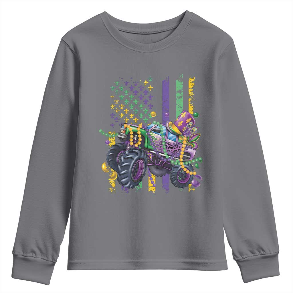 Mardi Gras Monster Truck Beads Flag Youth Sweatshirt TS09 Charcoal Print Your Wear