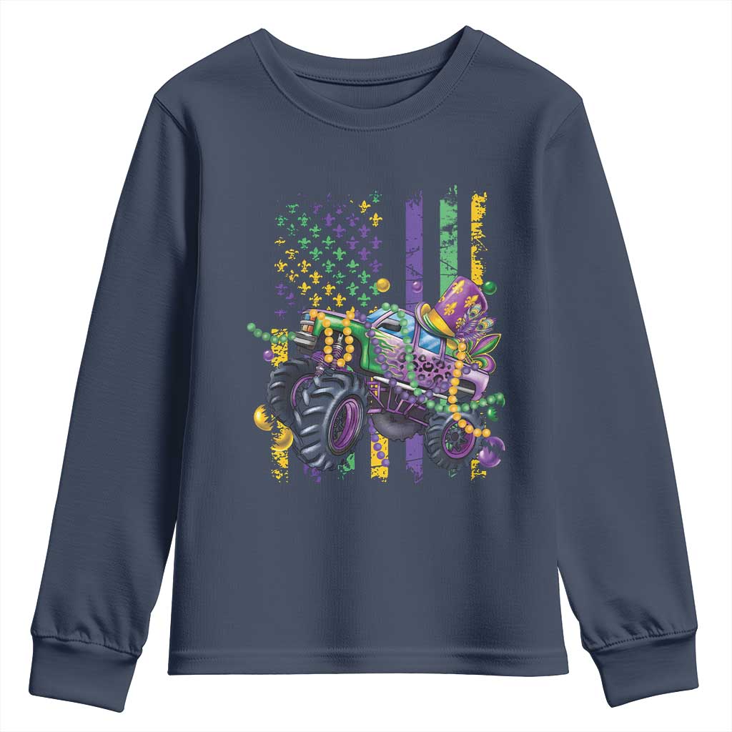 Mardi Gras Monster Truck Beads Flag Youth Sweatshirt TS09 Navy Print Your Wear