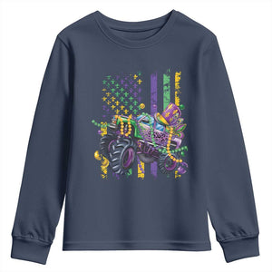 Mardi Gras Monster Truck Beads Flag Youth Sweatshirt TS09 Navy Print Your Wear