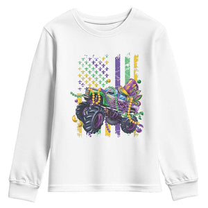 Mardi Gras Monster Truck Beads Flag Youth Sweatshirt TS09 White Print Your Wear