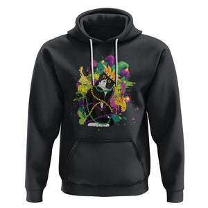 Mardi Gras Funny Tuxedo Cat Meme Beads Hoodie TS09 Black Printyourwear