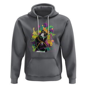 Mardi Gras Funny Tuxedo Cat Meme Beads Hoodie TS09 Charcoal Printyourwear