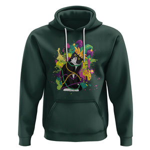 Mardi Gras Funny Tuxedo Cat Meme Beads Hoodie TS09 Dark Forest Green Printyourwear