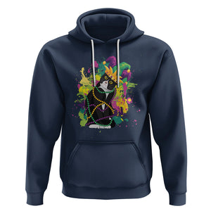 Mardi Gras Funny Tuxedo Cat Meme Beads Hoodie TS09 Navy Printyourwear