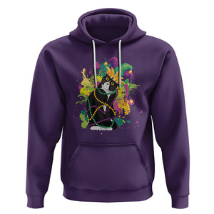 Mardi Gras Funny Tuxedo Cat Meme Beads Hoodie TS09 Purple Printyourwear