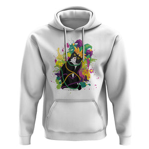 Mardi Gras Funny Tuxedo Cat Meme Beads Hoodie TS09 White Printyourwear