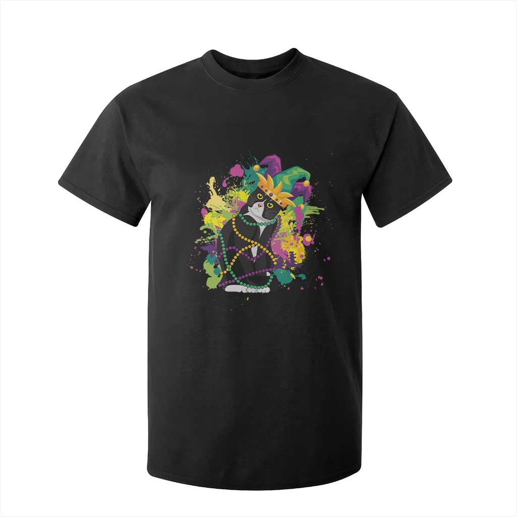 Mardi Gras Funny Tuxedo Cat Meme Beads T Shirt For Kid TS09 Black Print Your Wear