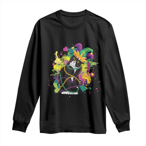 Mardi Gras Funny Tuxedo Cat Meme Beads Long Sleeve Shirt TS09 Black Print Your Wear