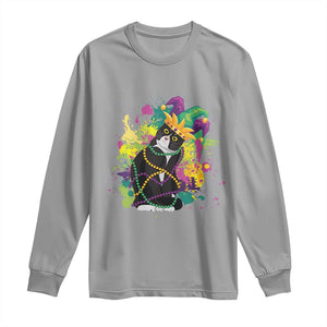 Mardi Gras Funny Tuxedo Cat Meme Beads Long Sleeve Shirt TS09 Sport Gray Print Your Wear