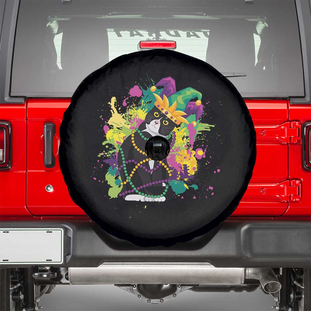 Mardi Gras Funny Tuxedo Cat Meme Beads Spare Tire Cover TS09 Black Print Your Wear