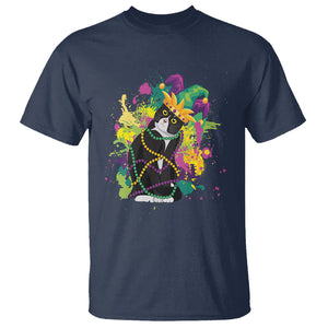 Mardi Gras Funny Tuxedo Cat Meme Beads T Shirt TS09 Navy Printyourwear