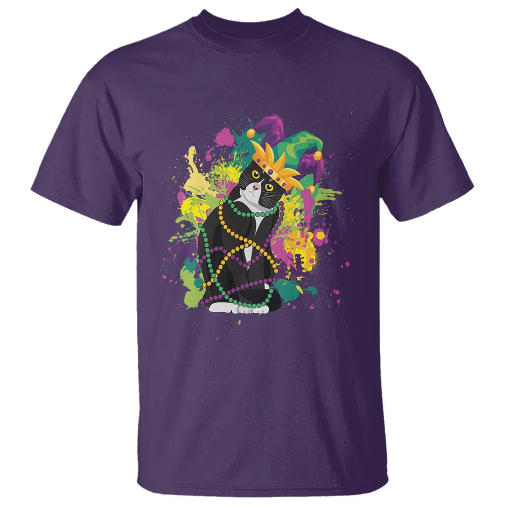 Mardi Gras Funny Tuxedo Cat Meme Beads T Shirt TS09 Purple Printyourwear
