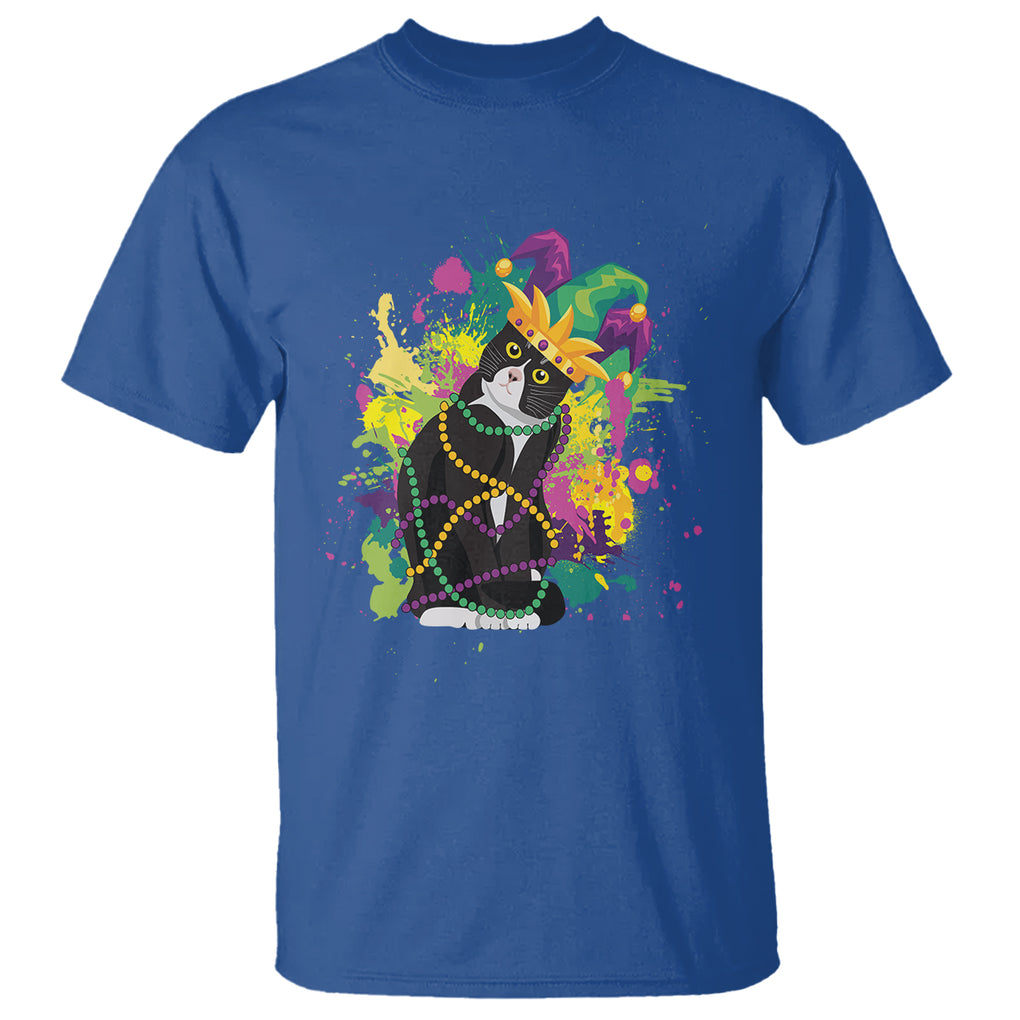 Mardi Gras Funny Tuxedo Cat Meme Beads T Shirt TS09 Royal Blue Printyourwear