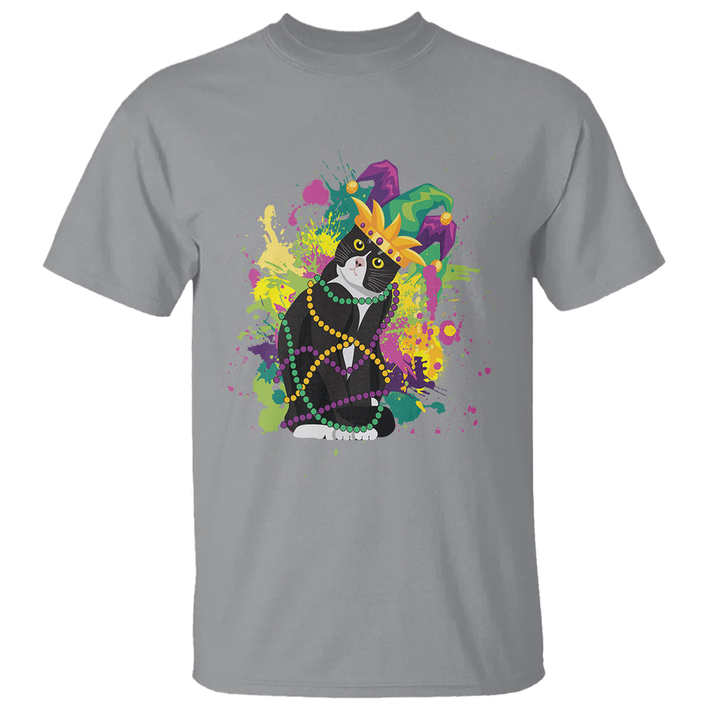 Mardi Gras Funny Tuxedo Cat Meme Beads T Shirt TS09 Sport Gray Printyourwear
