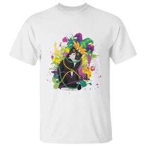 Mardi Gras Funny Tuxedo Cat Meme Beads T Shirt TS09 White Printyourwear