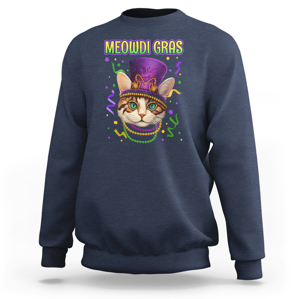 Meowdi Gras Cool Cat Jester Bead Fat Tuesday Sweatshirt TS09 Navy Printyourwear