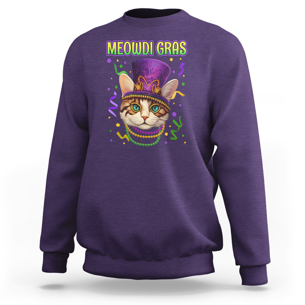 Meowdi Gras Cool Cat Jester Bead Fat Tuesday Sweatshirt TS09 Purple Printyourwear