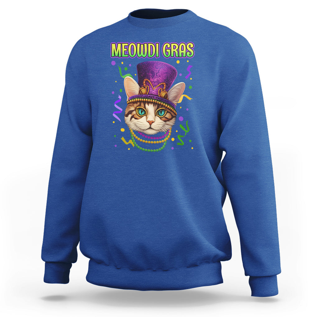Meowdi Gras Cool Cat Jester Bead Fat Tuesday Sweatshirt TS09 Royal Blue Printyourwear