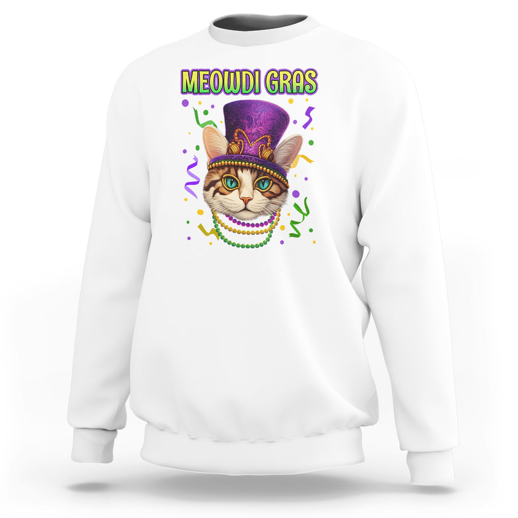 Meowdi Gras Cool Cat Jester Bead Fat Tuesday Sweatshirt TS09 White Printyourwear