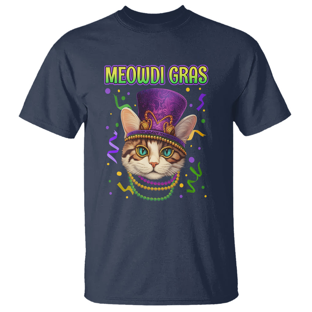 Meowdi Gras Cool Cat Jester Bead Fat Tuesday T Shirt TS09 Navy Printyourwear