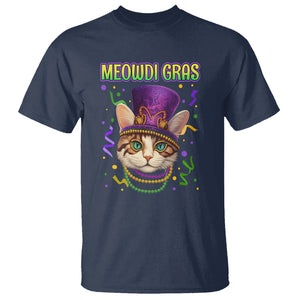 Meowdi Gras Cool Cat Jester Bead Fat Tuesday T Shirt TS09 Navy Printyourwear