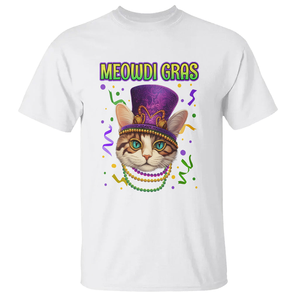 Meowdi Gras Cool Cat Jester Bead Fat Tuesday T Shirt TS09 White Printyourwear